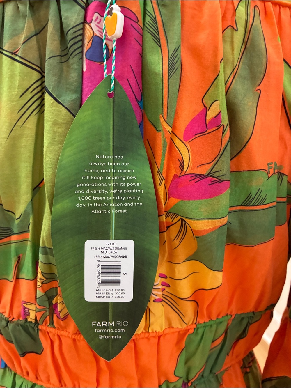 Women’s Orange Tropical Print Maxi Dress with Puff Sleeves - Picture 7 of 11